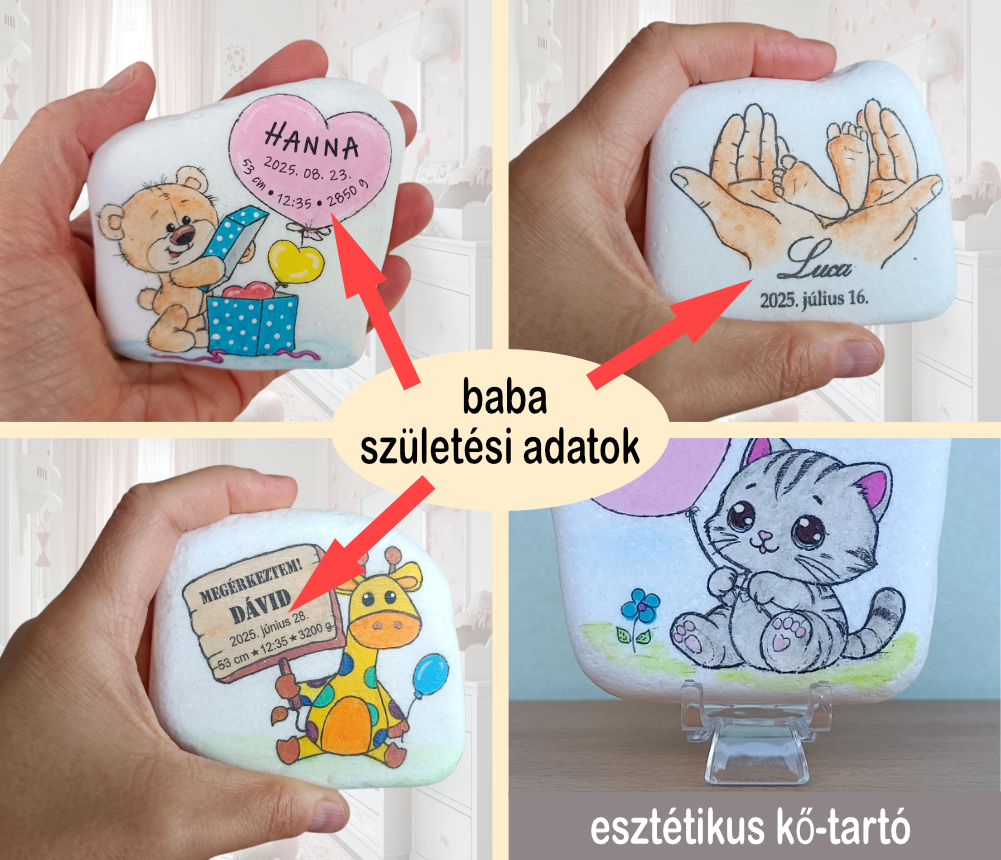 Névre szóló, kézműves baba ajándék • Egyedi festett kő babaszületésre, keresztelőre